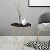 Round Tea Table Sofa End Side Wood Metal Table Living Room Furniture- Black Gold