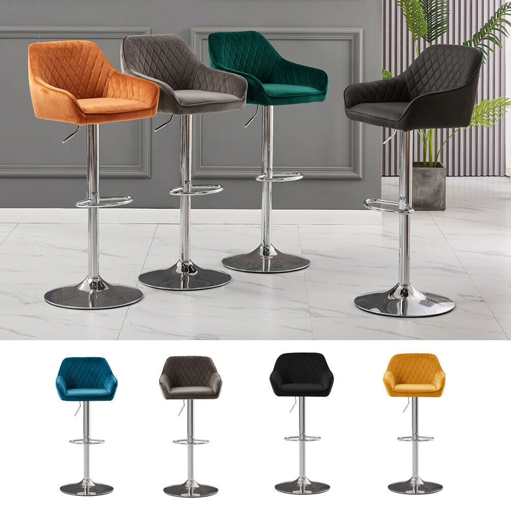 Bar Stools Gas Lift Stools Velvet Breakfast Kitchen Club Cafe Pub Swivel Chairs