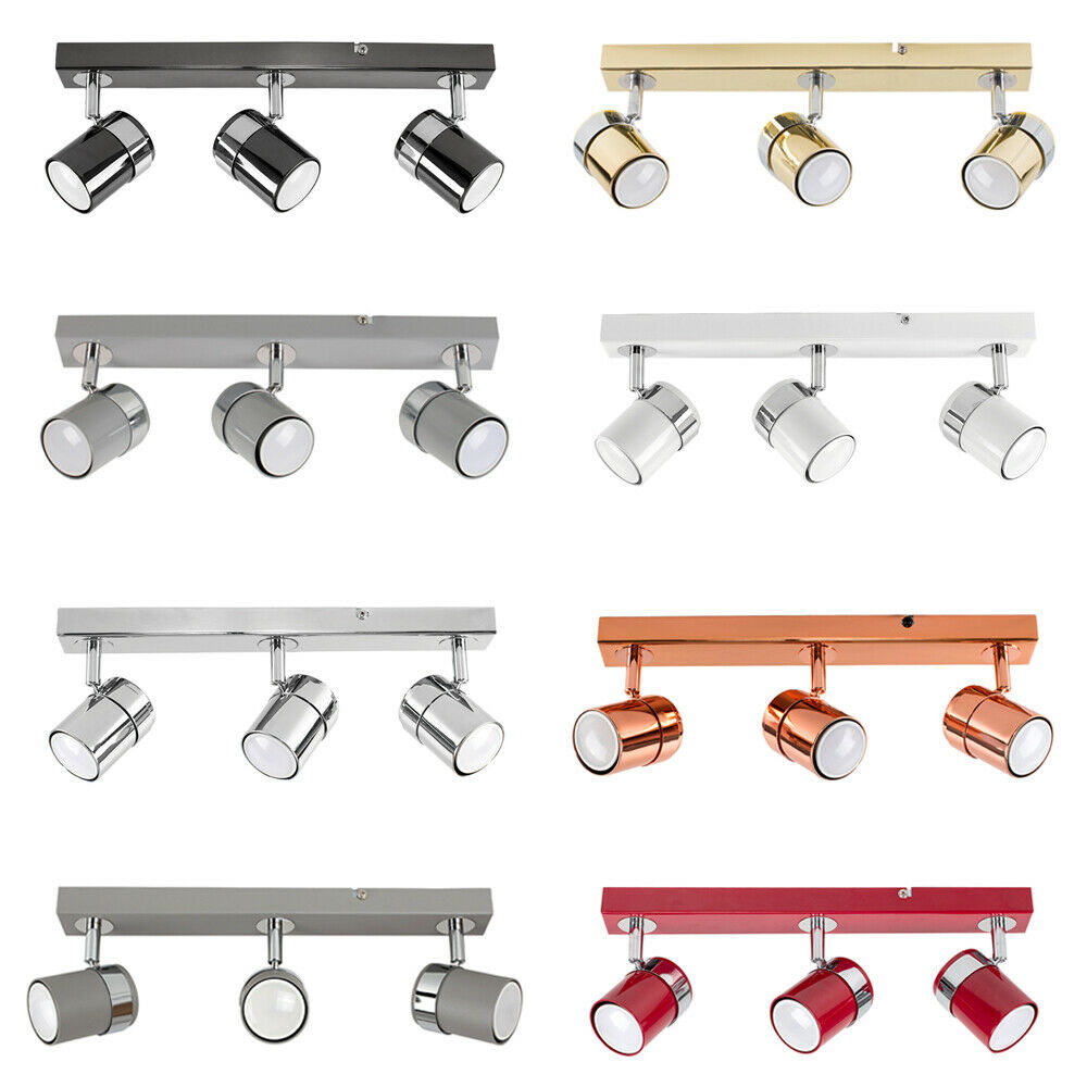 3 Way Adjustable Straight Bar Ceiling Spotlights Modern Lighting LED GU10 Bulbs