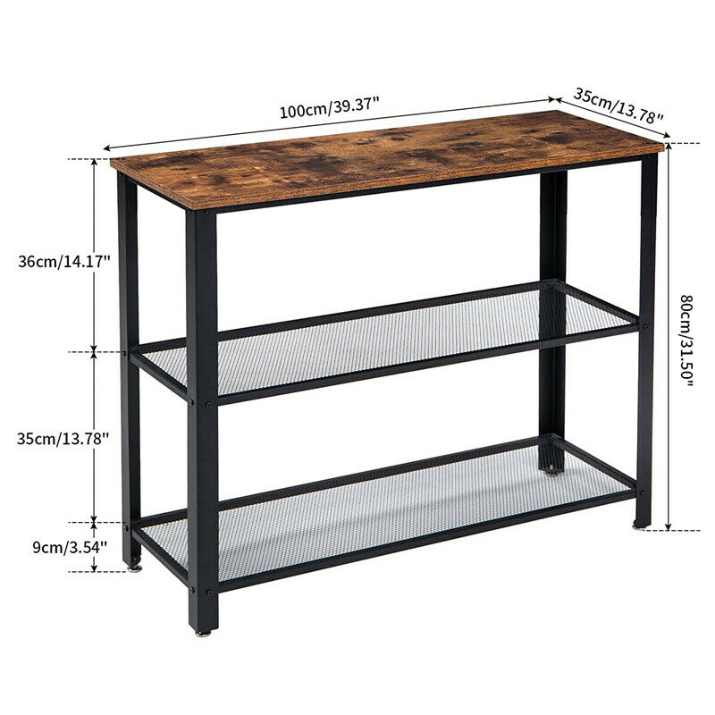 3-Tier Console Table Side/End Table Mesh Shelf Entryway Hallway Furniture
