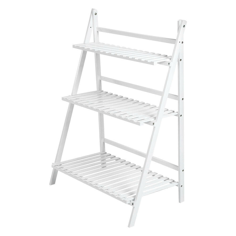 3 Tier Wooden Ladder Folding Bookshelf Stand Plant Flower Display Shelving Rack