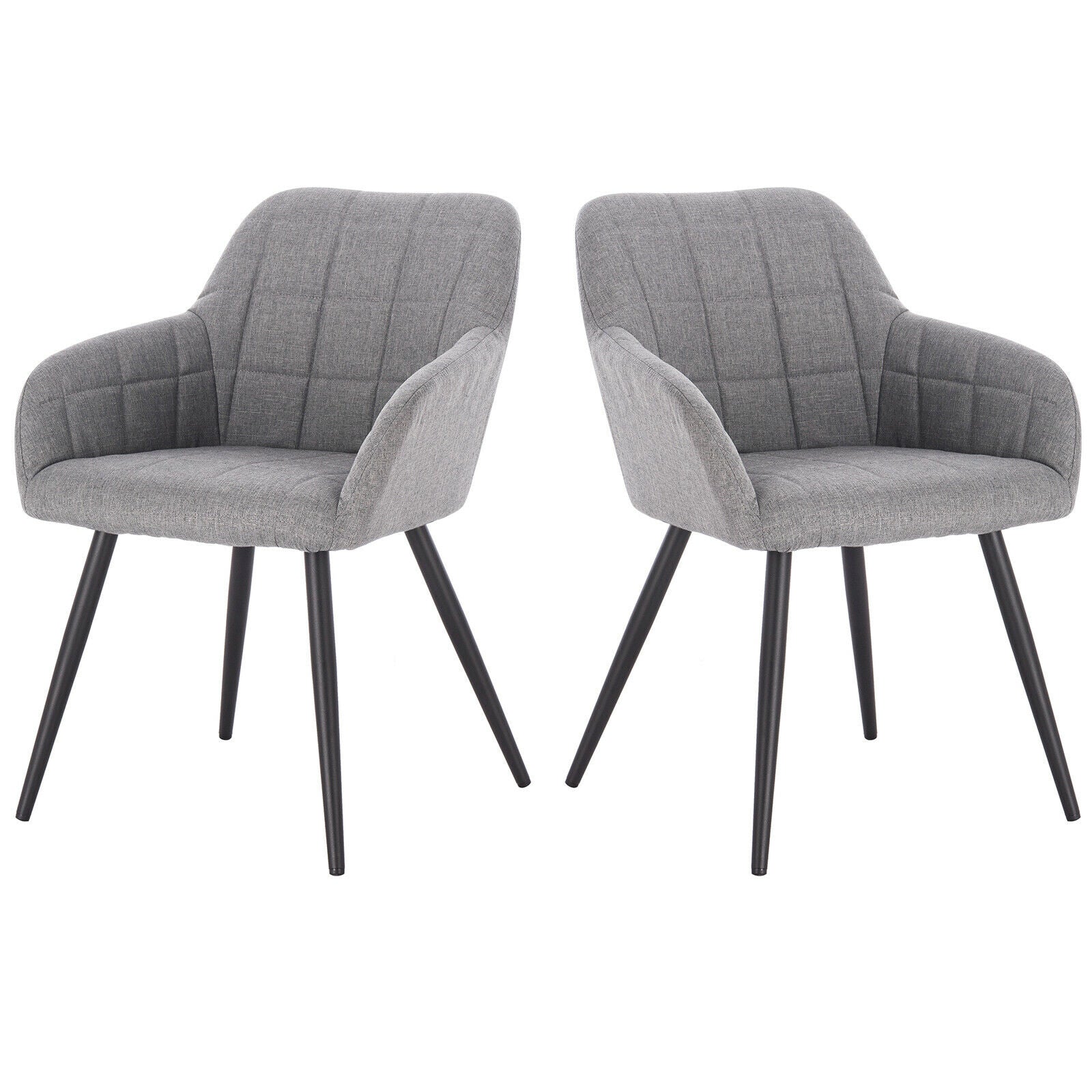 2xDining Chair Linen Counter Chair Steel Legs Tub Chair Armchair with Armrests