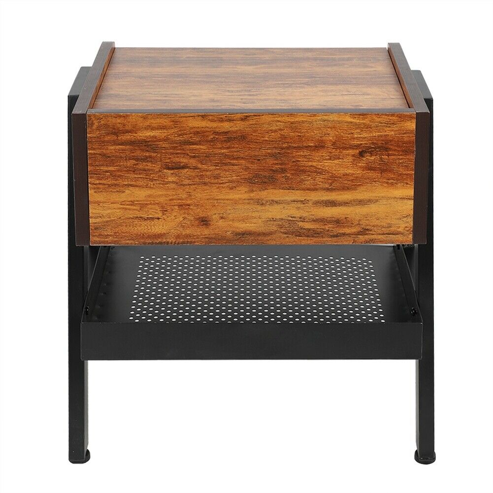 Industrial Bedside Table Fabric Drawer & Low Shelf Nightstand Side Table Cabinet