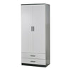 Tall Wooden 2 Door Wardrobe With 2 Drawers Bedroom Storage Hanging Bar Clothes