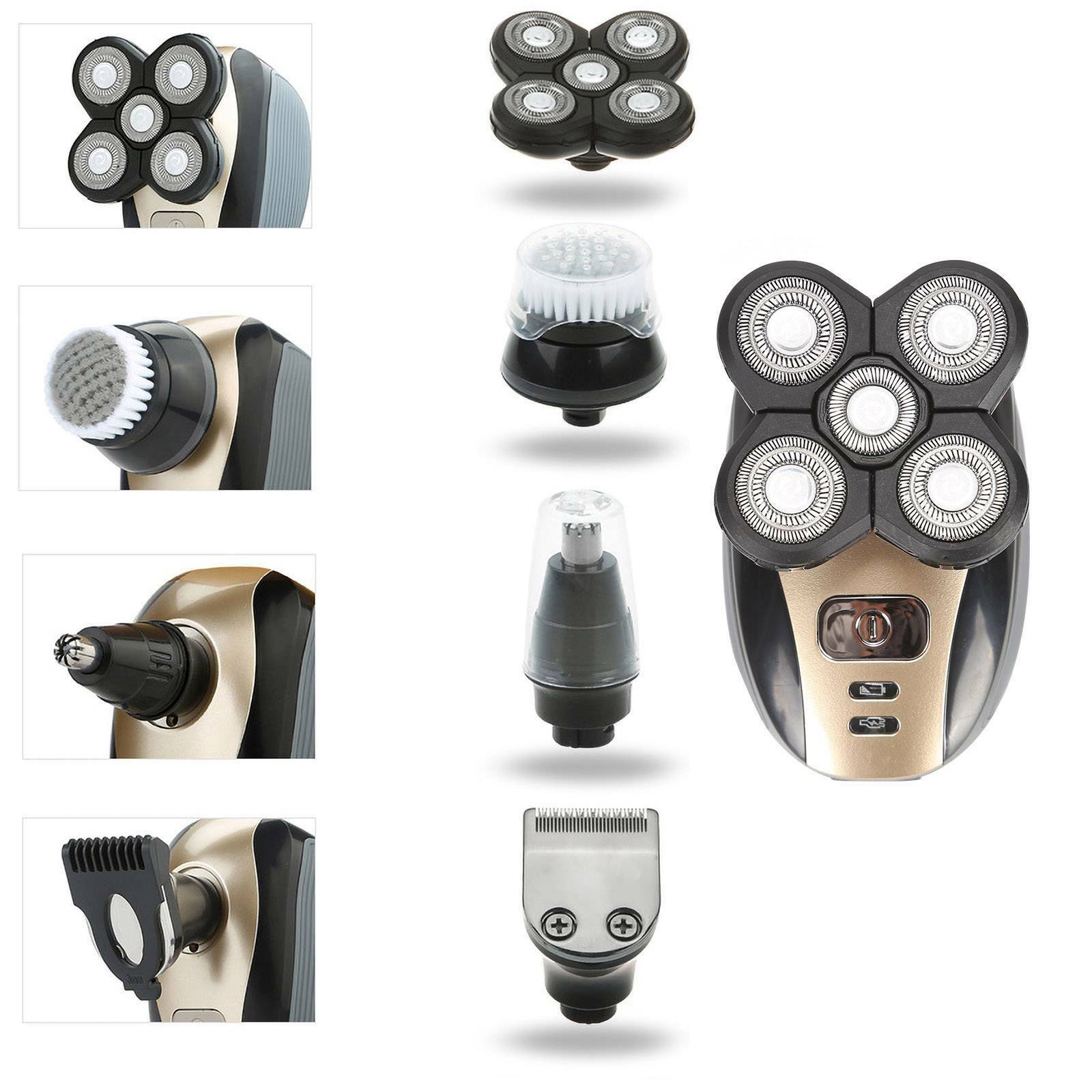 Men Electric Shaver Rechargeable Bald Head Razor 5 In 1 4D Rotary Beard Trimmer