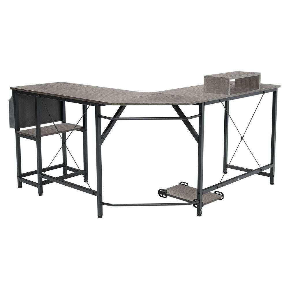 L Shaped Computer Corner Desk Table with Monitor Stand/Shelf/Si