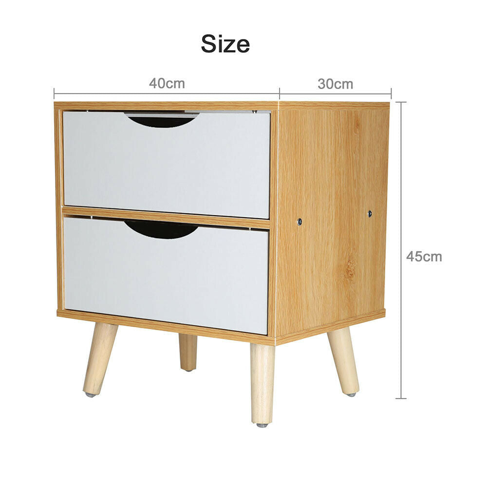 Wooden Bedside Table Cabinet Bedroom Storage Furniture Nightstand with 2 Drawer