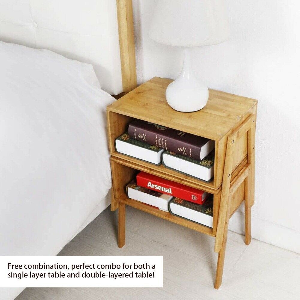 2 X Bedside Table Cabinet Side End Nightstand Storage Bedroom Furniture Bamboo