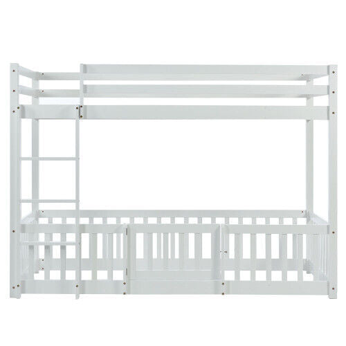 3ft Bunk Beds Cabin Wood Bed Frame Kids Children Sleeper with Fences & Ladder HT