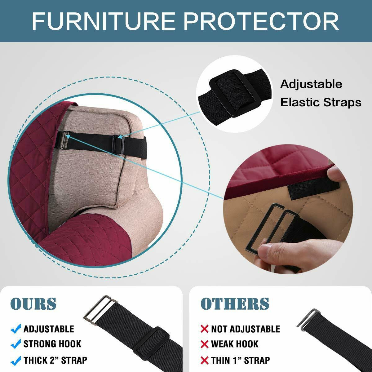 REVERSIBLE Quilted Sofa Cover Furniture Protector Throw Waterproof WITH STRAP