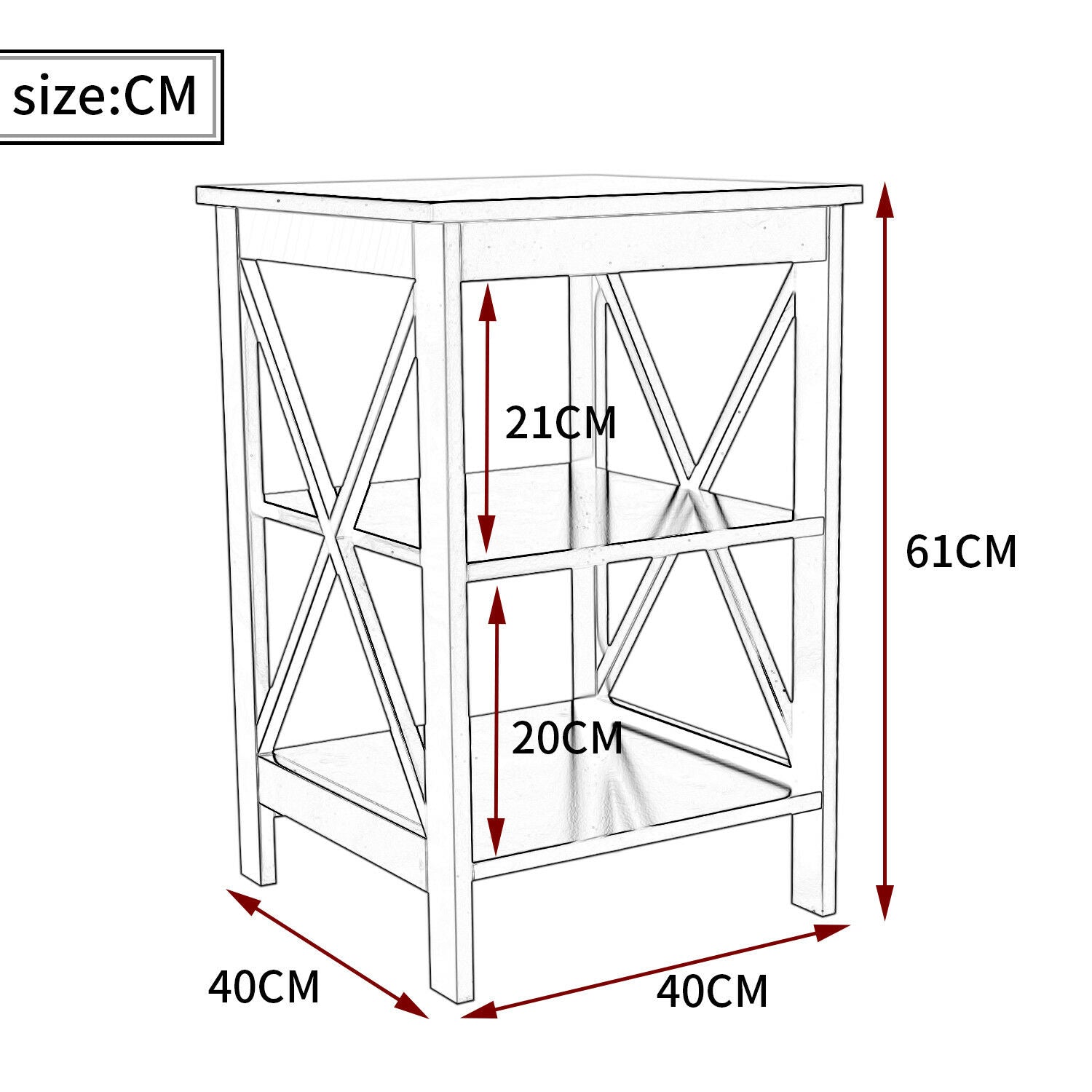 White End Side Table Sofa Table 3 Tiers Storage Shelves for Living Room Bedroom