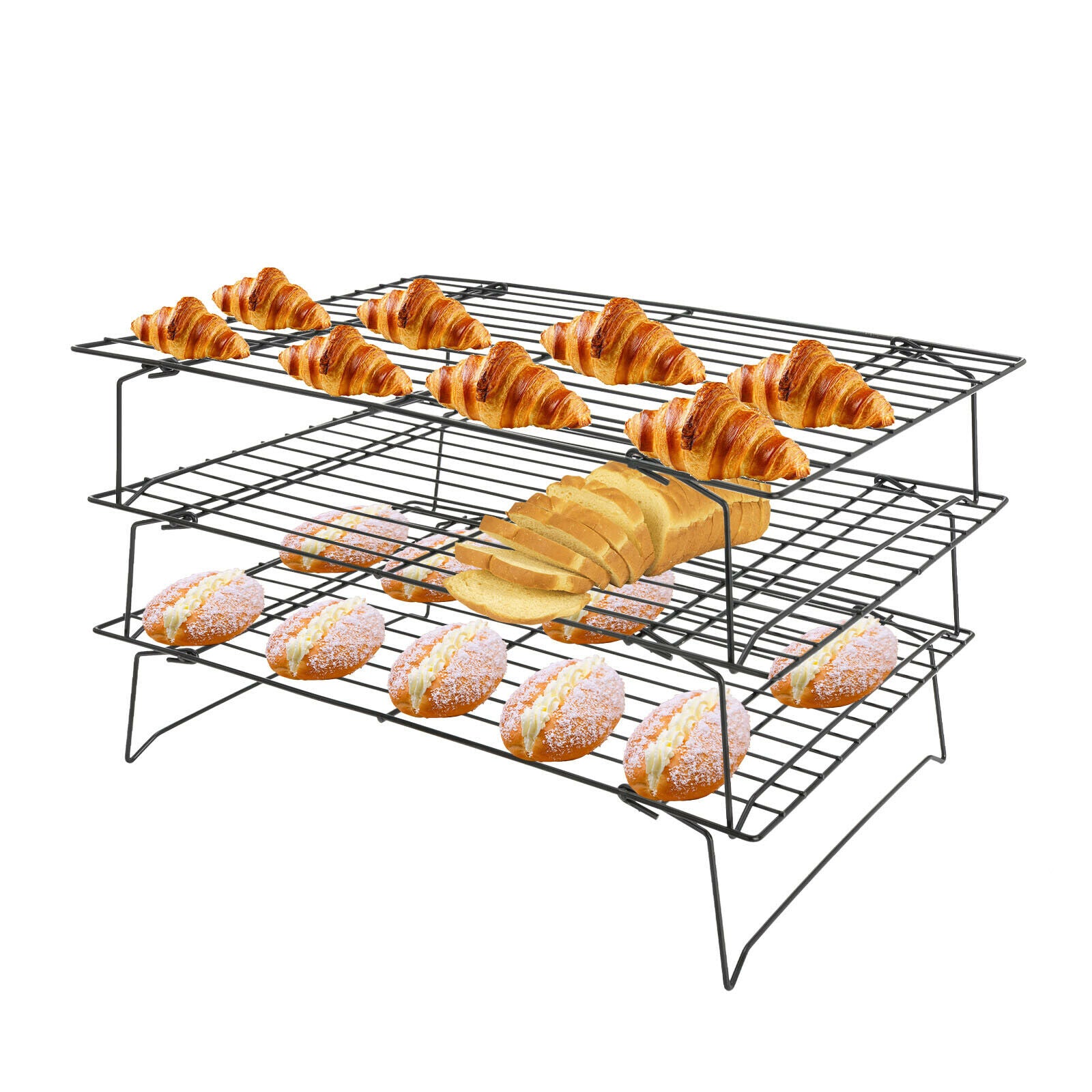 3 Tier Stackable Cooling Oven Baking Cake Biscuit Tray Rack Cake Non Stick Shelf
