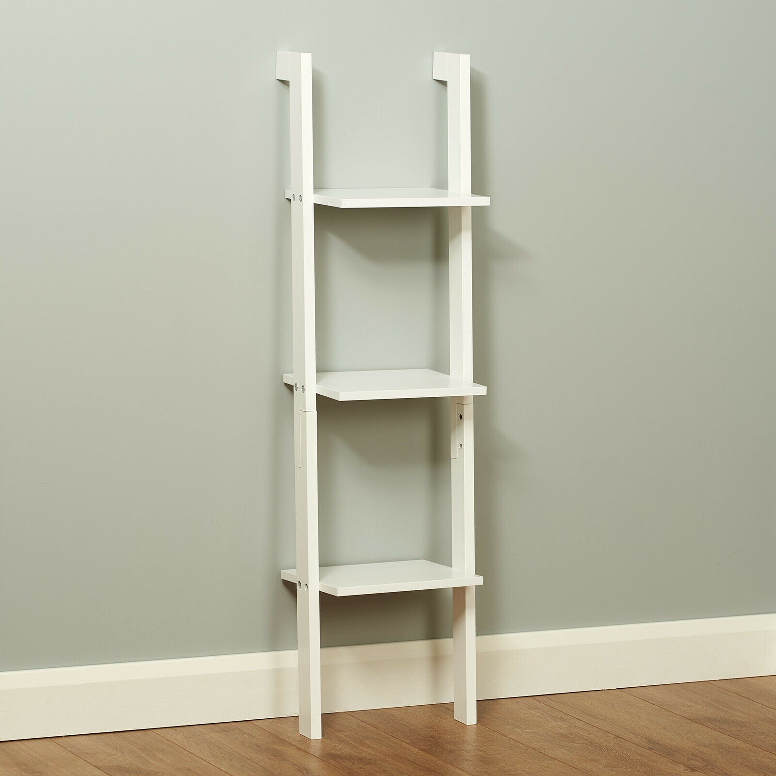 3 TIER WHITE LEANING LADDER WALL SHELF SHELVING/BOOKCASE DISPLAY UNIT