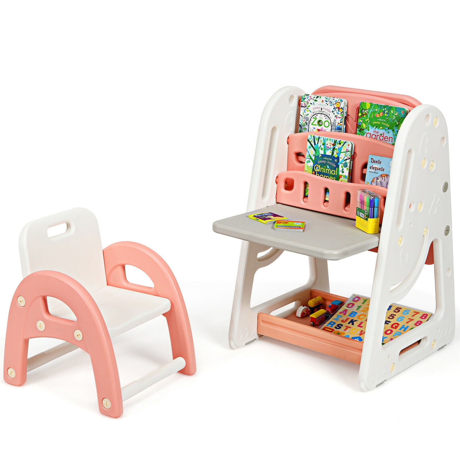 3-In-1 Kids Table & Chair Set Adjustable Drawing Board Toddler Art Easel