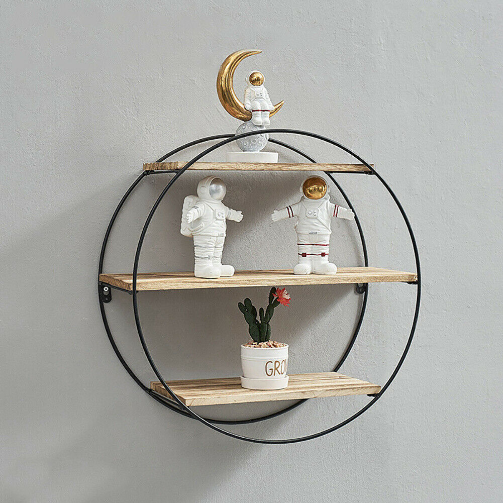 3 Tiers Metal Frame Wood Shelves Rack Wall Floating Storage Display Organizer UK