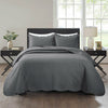 3 Pcs Grey Quilted Bedspread Super King Size Large Bed Throw Over Comforter Set