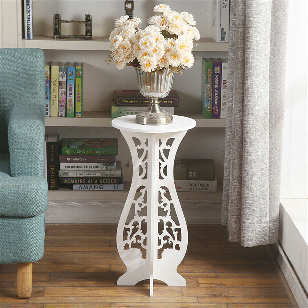 Small Round Side Table Beside Tea Coffee Lamp Plant Stand Modern White Furniture