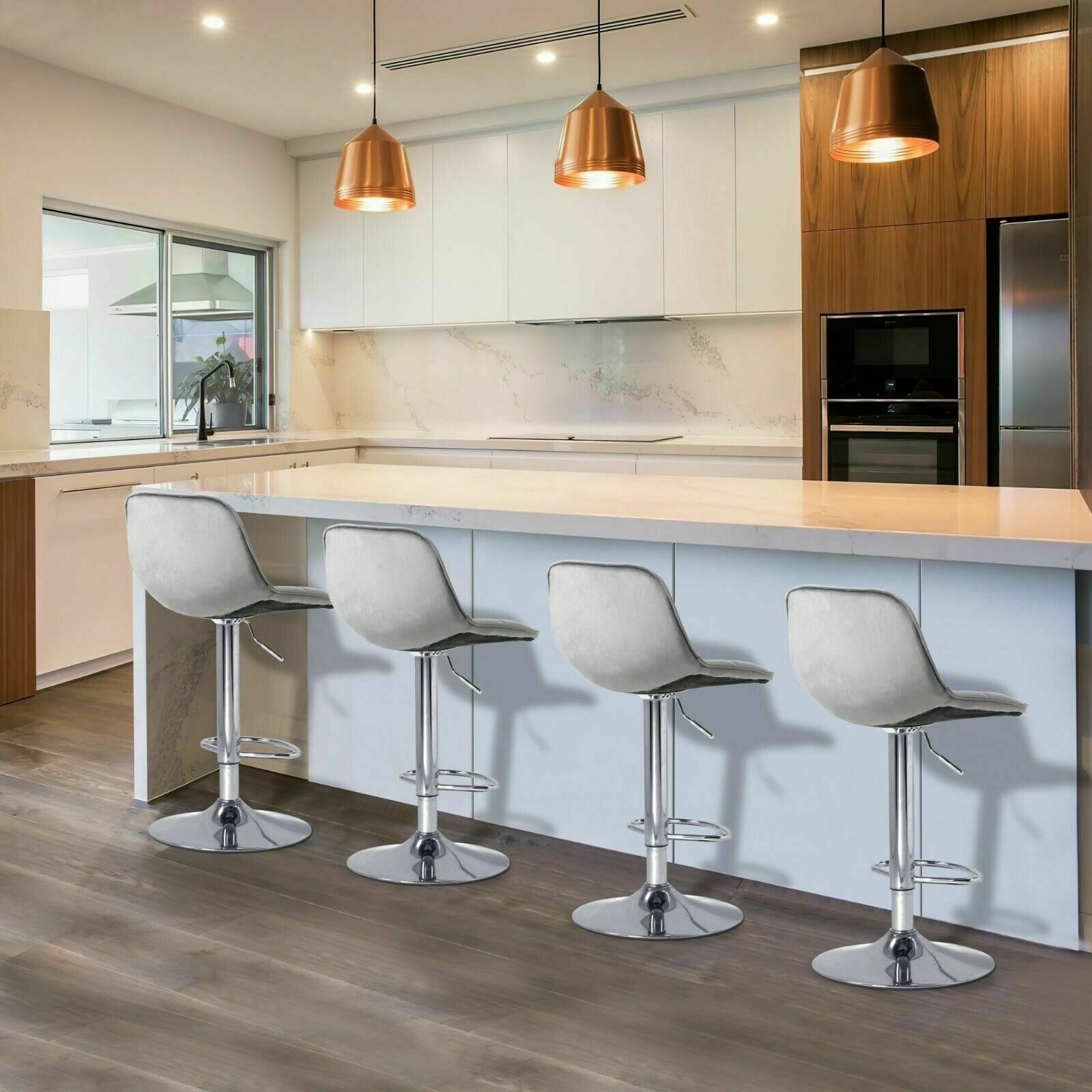 2×Bar Stools Leather / Velvet Chairs Breakfast Chair Swivel Gas Lift Adjustable