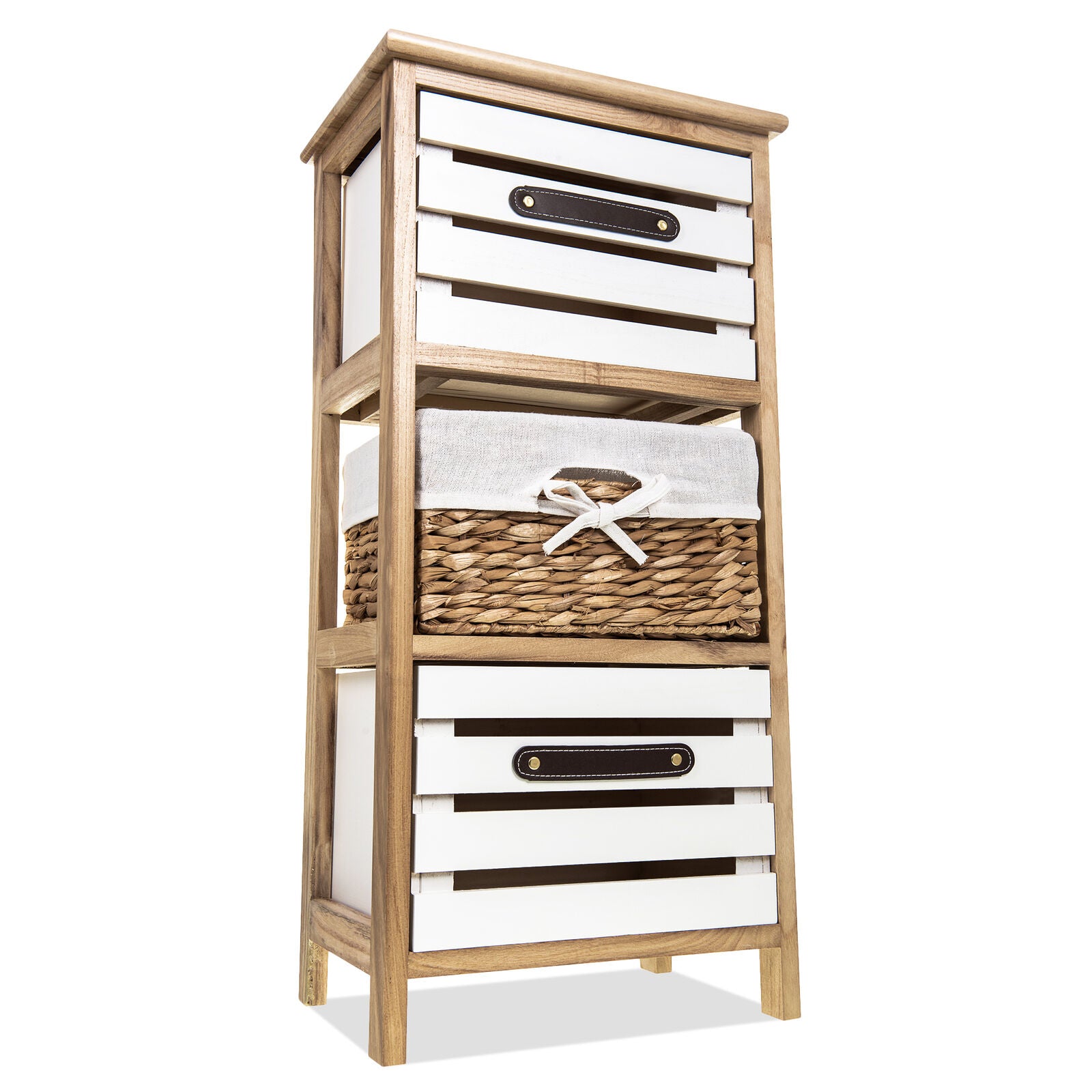 Bedside Table Unit Cabinet Wicker Basket 2/3 Drawer Nightstand Storage Bathroom