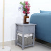 2 Pcs Wooden Bedside Table NightStand Cabinet Storage Drawer Wicker Basket Grey