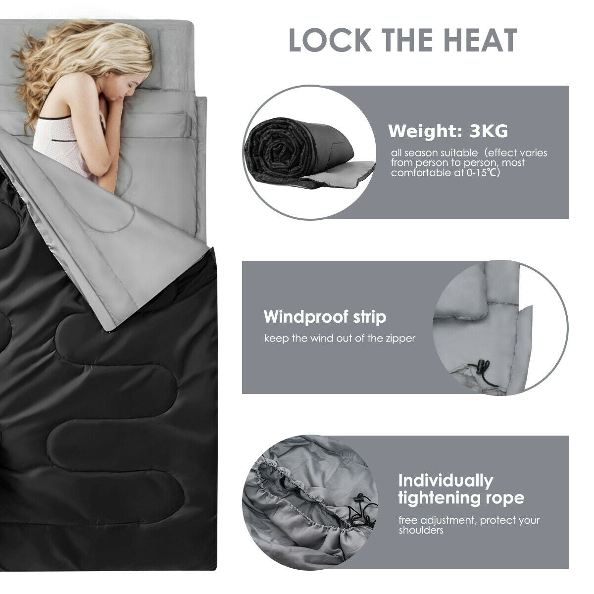 Waterproof Double Sleeping Bag Outdoor Camping Single Convertible W/ Pillows&Bag