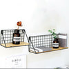 Vintage Industrial Wall Mounted Shelf Unit Metal Wire Floating Shelves Wood Rack