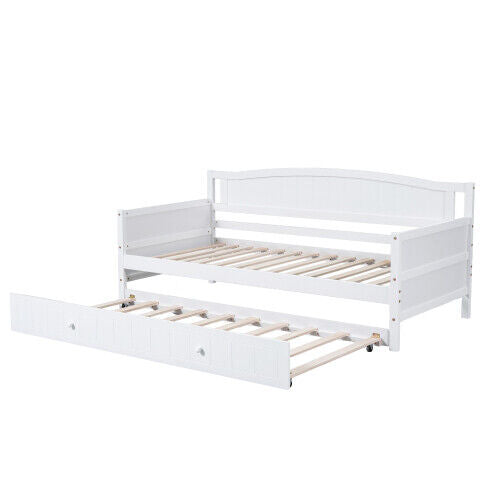 3ft Single Bed Wooden Day Bed Trundle Bed with Pull Out Trundle Guest Bed HT