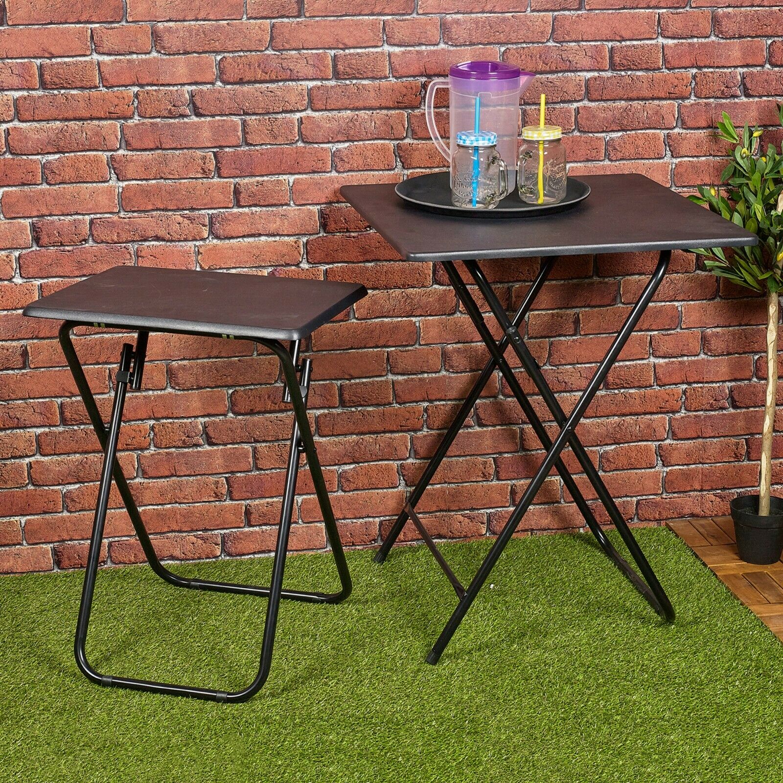 Folding Side Table Patio Indoor Outdoor Furniture Coffee Drink Summer Metal Legs
