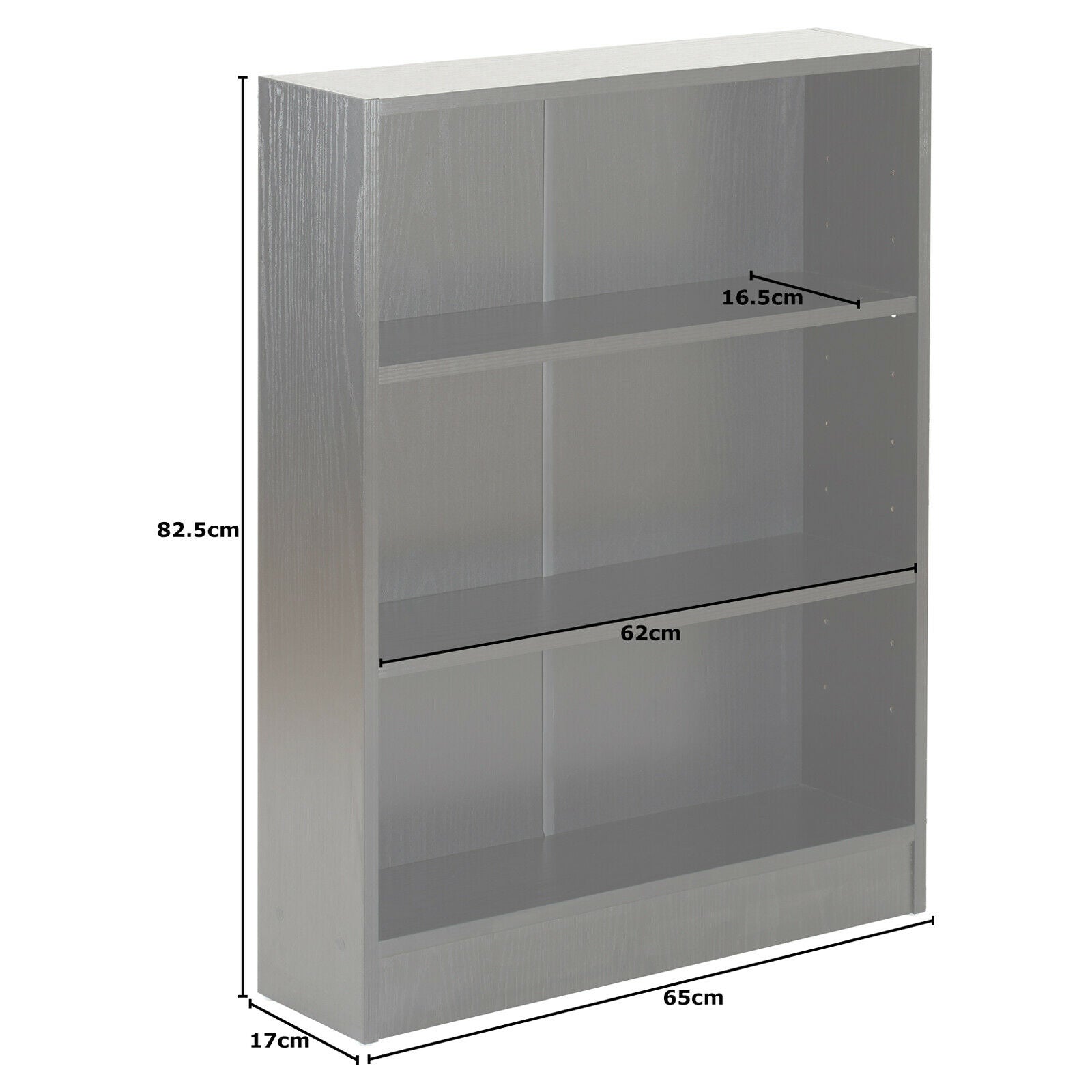 3 TIER BLACK WOODEN FREESTANDING BOOKCASE/BOOKSHELF STORAGE UNIT SHELF