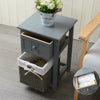 New Grey Bedroom Bedside Table Unit Cabinet Nightstand Wicker Storage Wooden UK
