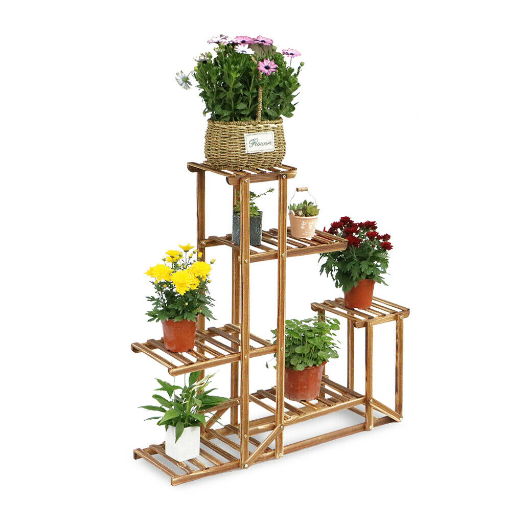 5 Ladders Flower Plant Pots Shelf Stand Display Garden Rattan Rack Natural Wood