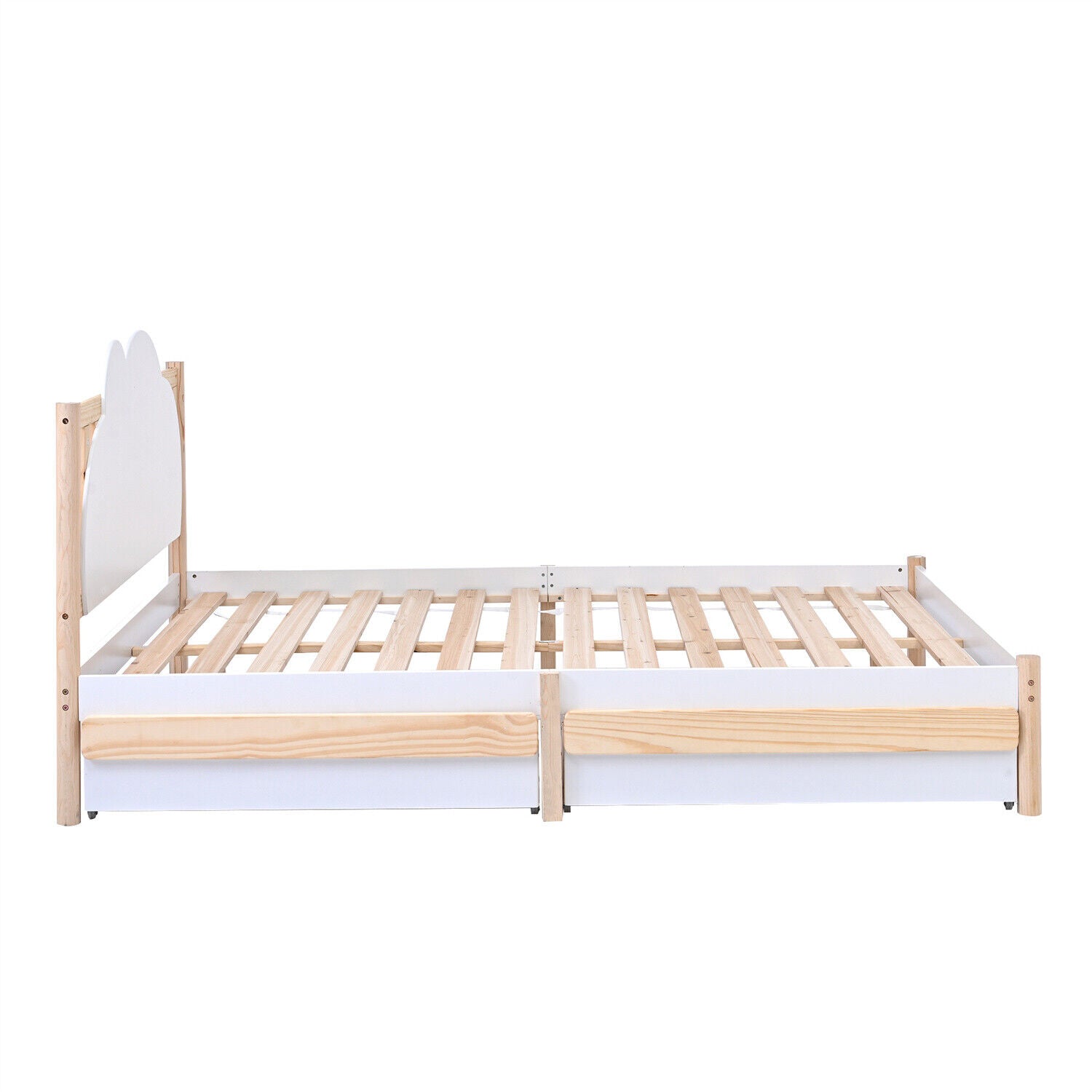 Wooden Bed Frame Storage Drawers 4ft6 Double Size Kids Bed with Cloud Headboard