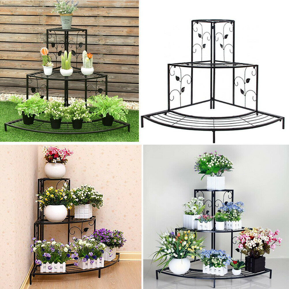 3 Tier Iron Outdoor Plant Pot Stand Flower Display Shelf Rack Home Garden Indoor