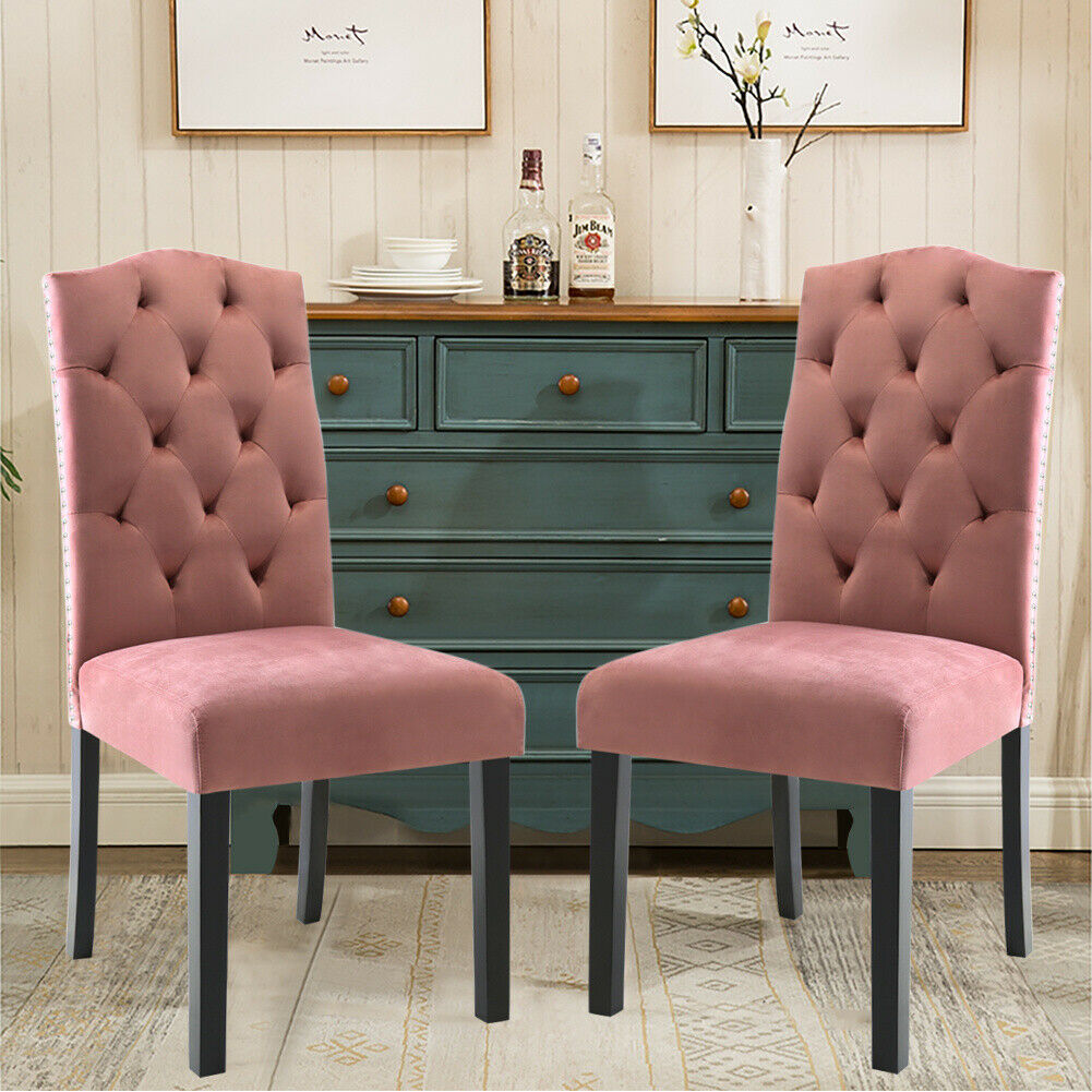 2x Pink Velvet Crown High Back Dining Chairs Kitchen Dining Room Bedroom Chairs