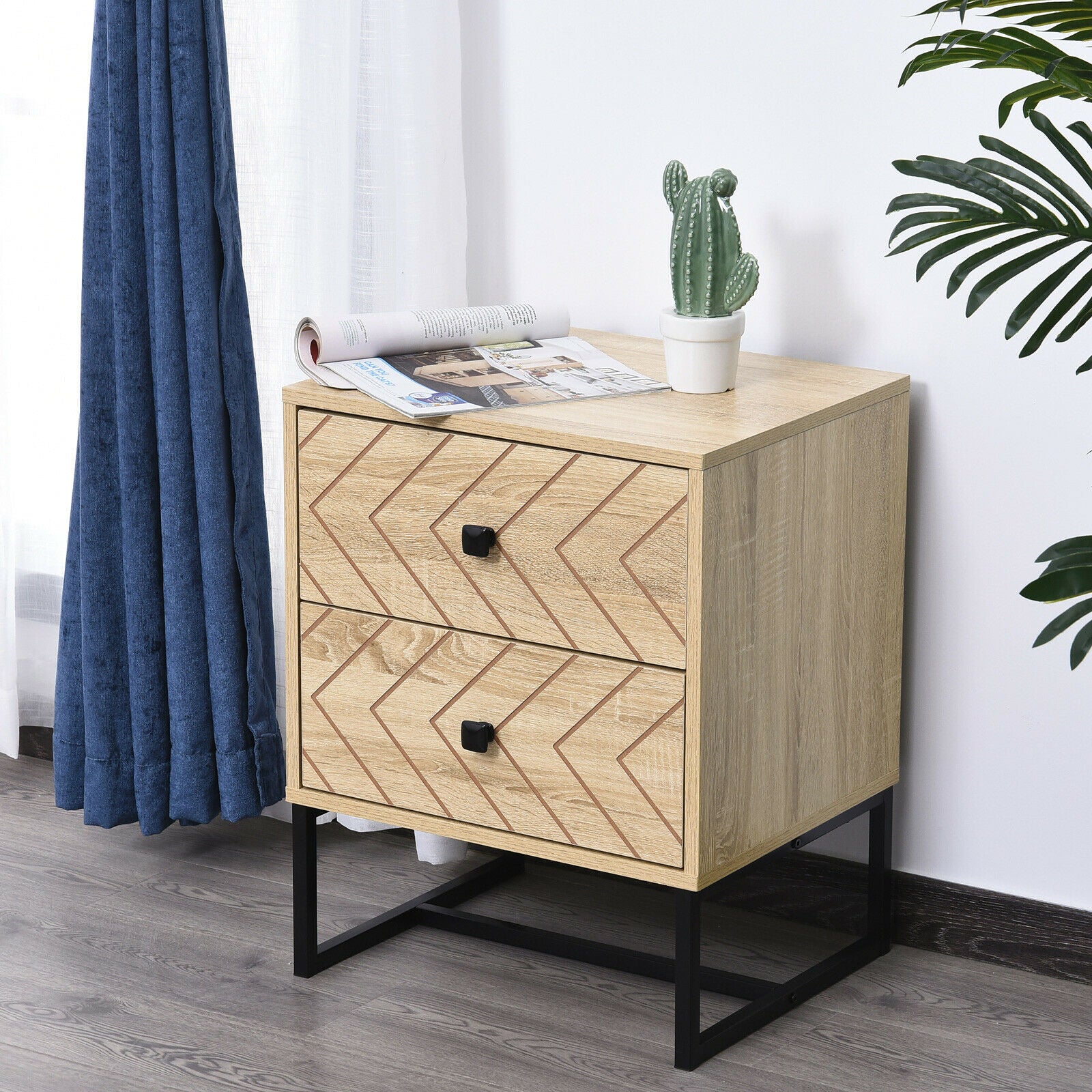 Bedside Table Unit Unique Zig Zag Design w/ Black Metal Handles Melamine