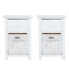 Set of 2 Wooden Bedside Tables NightStand Cabinet Storage Drawer Wicker Baskets