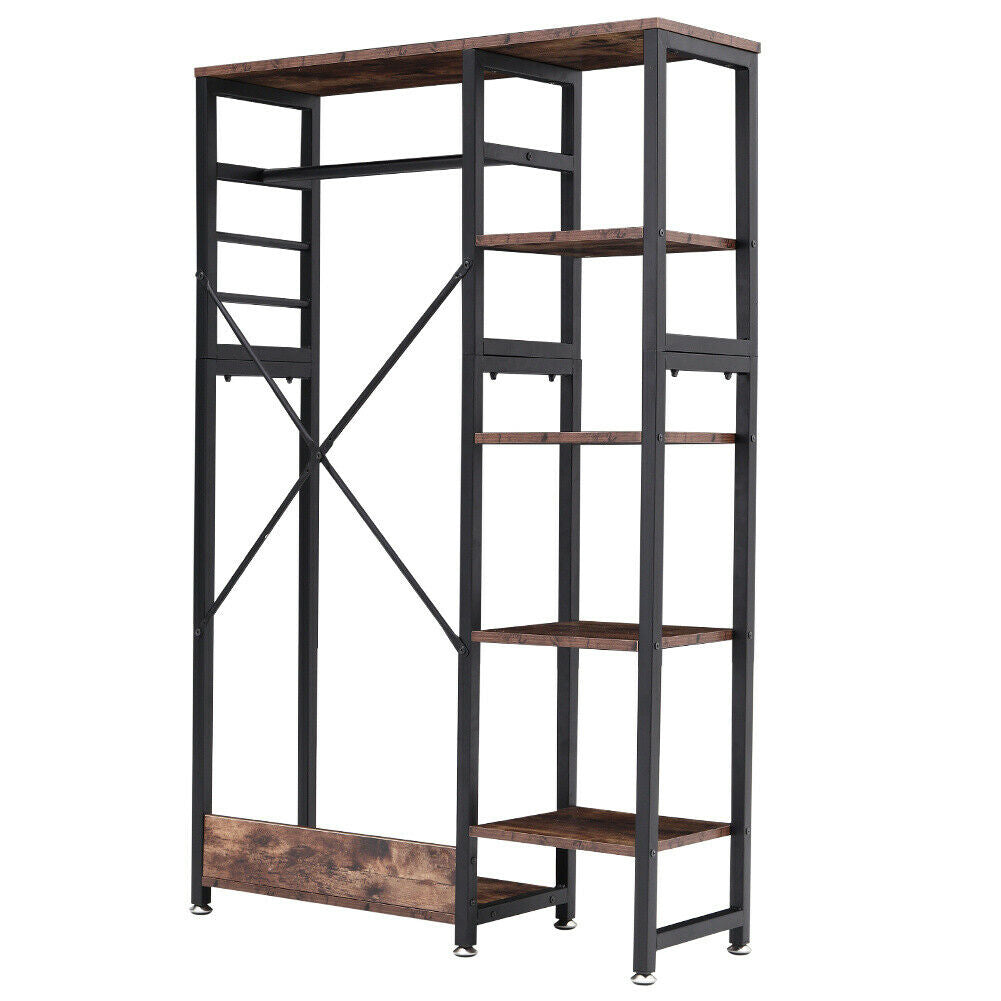 Bedroom Open Wardrobe Industrial Clothes Hanging Rail Storage Shelves Organizer