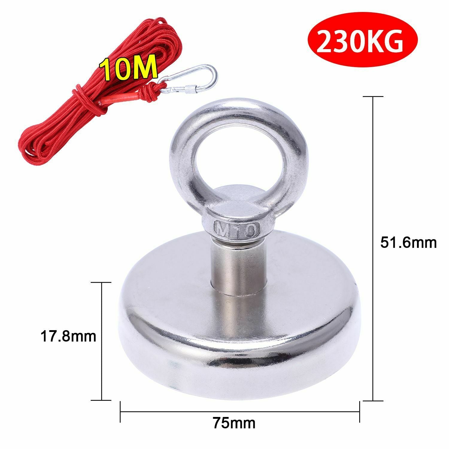 90kg-500kg Double Sided Large Powerful Neodymium Magnet Fishing & 10m Rope Set