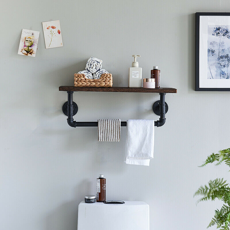 Rustic Industrial Pipe Wooden Metal Wall Floating Shelf Storage Shelving Unit UK