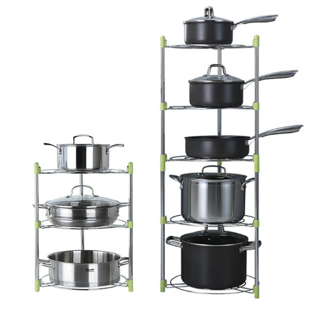 3/5 Tier Kitchen Pan Stand Saucepan Pot Rack Chrome Storage Organiser Shelf Unit