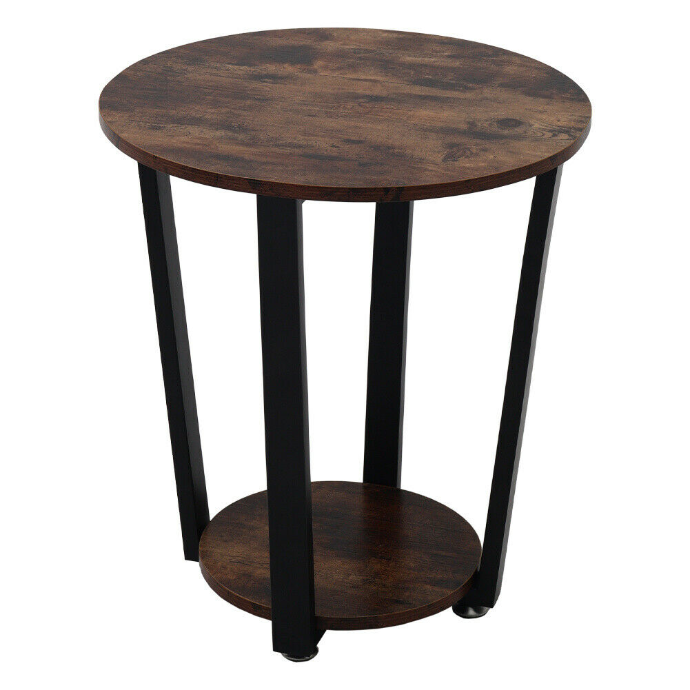 2 Tier Round Coffee Table Industrial Sofa Side Corner Table Bedside Lamp Stand