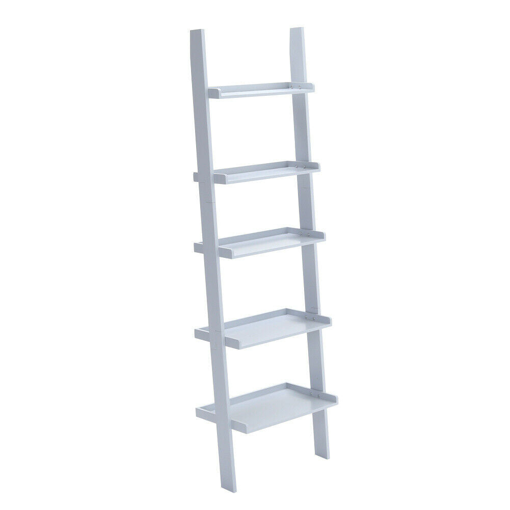 5 Tiers Ladder Wall Shelf Bookcase Shelving MDF Wood Storage Display Stand Home