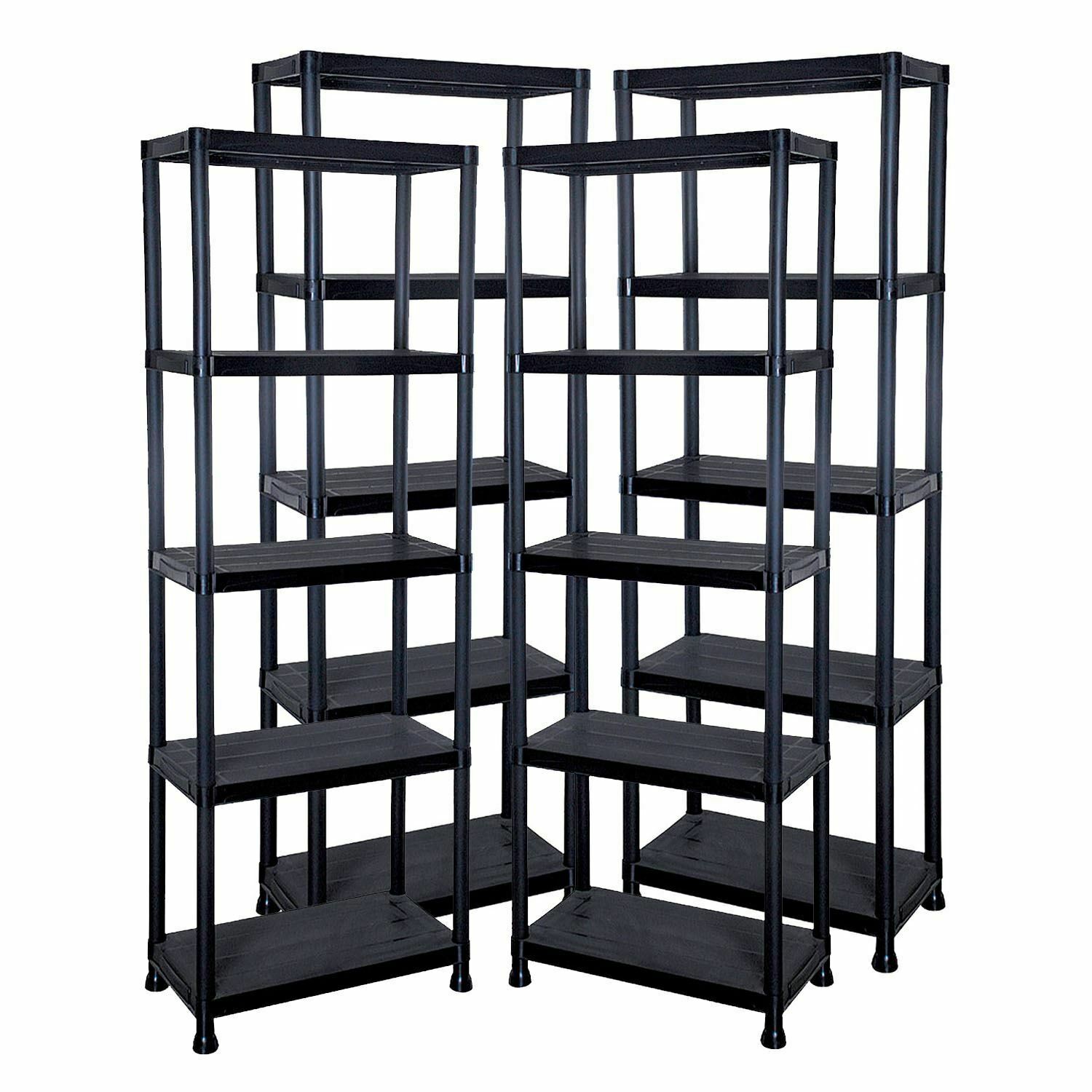 4/5 TIER PLASTIC SHELVING UNIT STORAGE RACKING SHELVES GARAGE WAREHOUSE SHED