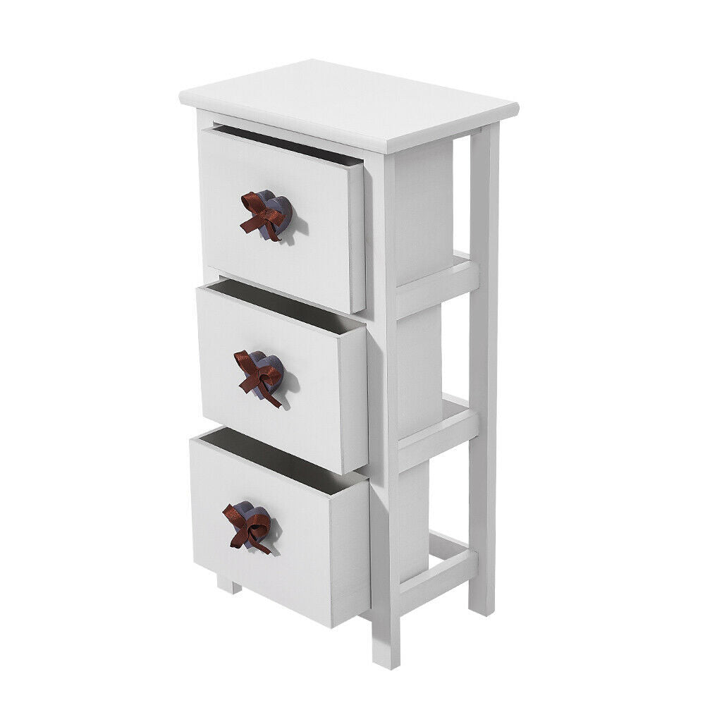 Pair of White Bedroom Bedside Table Unit Cabinet Nightstand with 3 Drawers UK