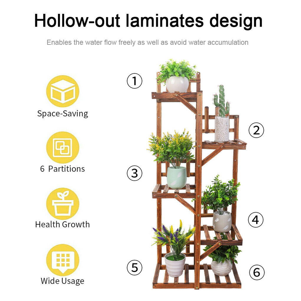 52" Height 5 Tiers Flower Rack Wooden Corner Plant Stand 6 Potted Shelf Terrace