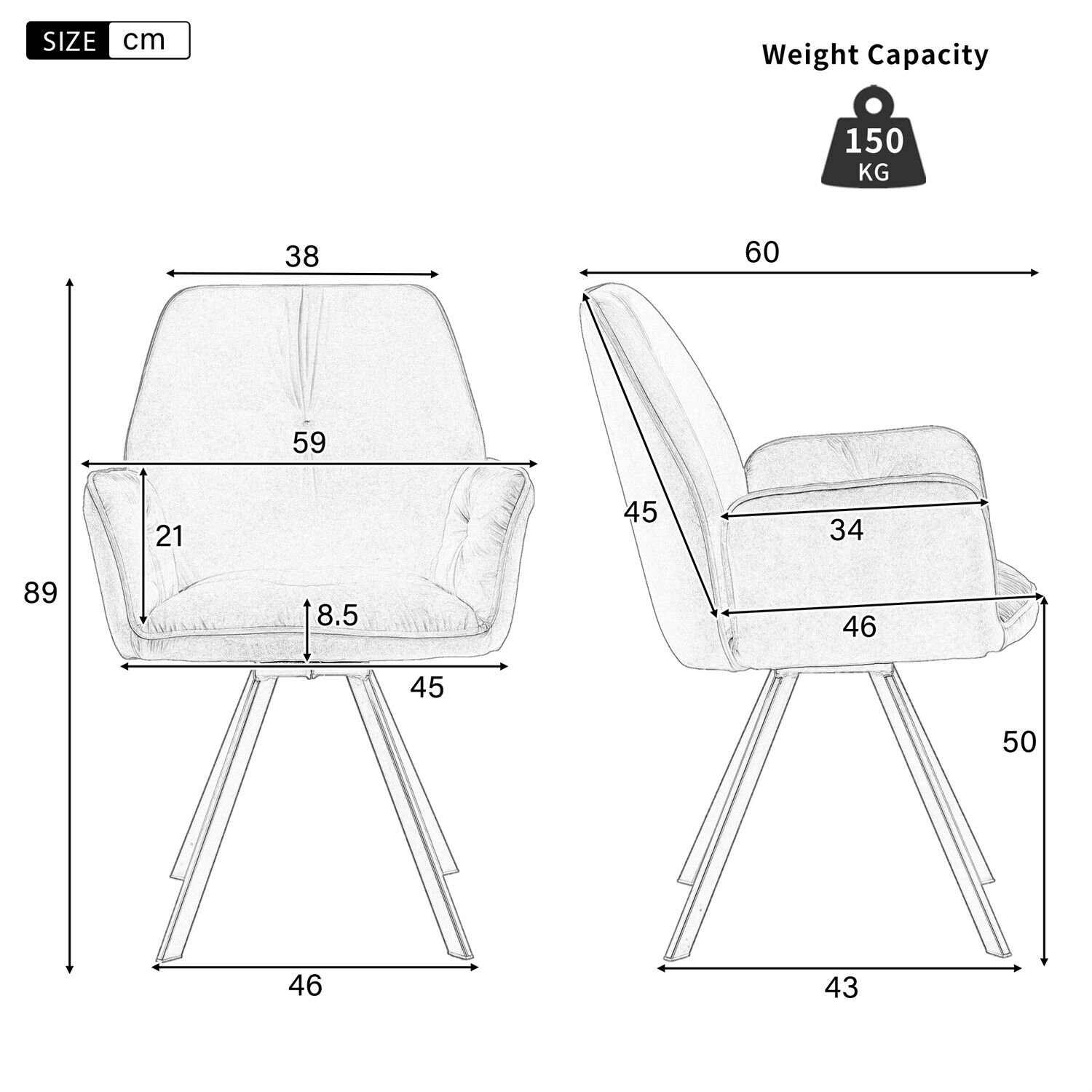 2x Swivel Accent Chair Upholstered Armchair Dining Chairs Home Office Desk Chair