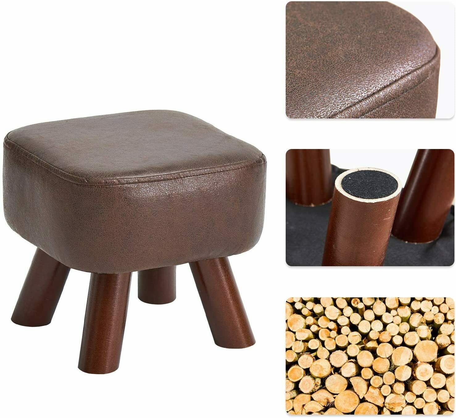 Small Footstools Ottoman Leather Foot Stool Rectangle Footrest Padded Seat Brown