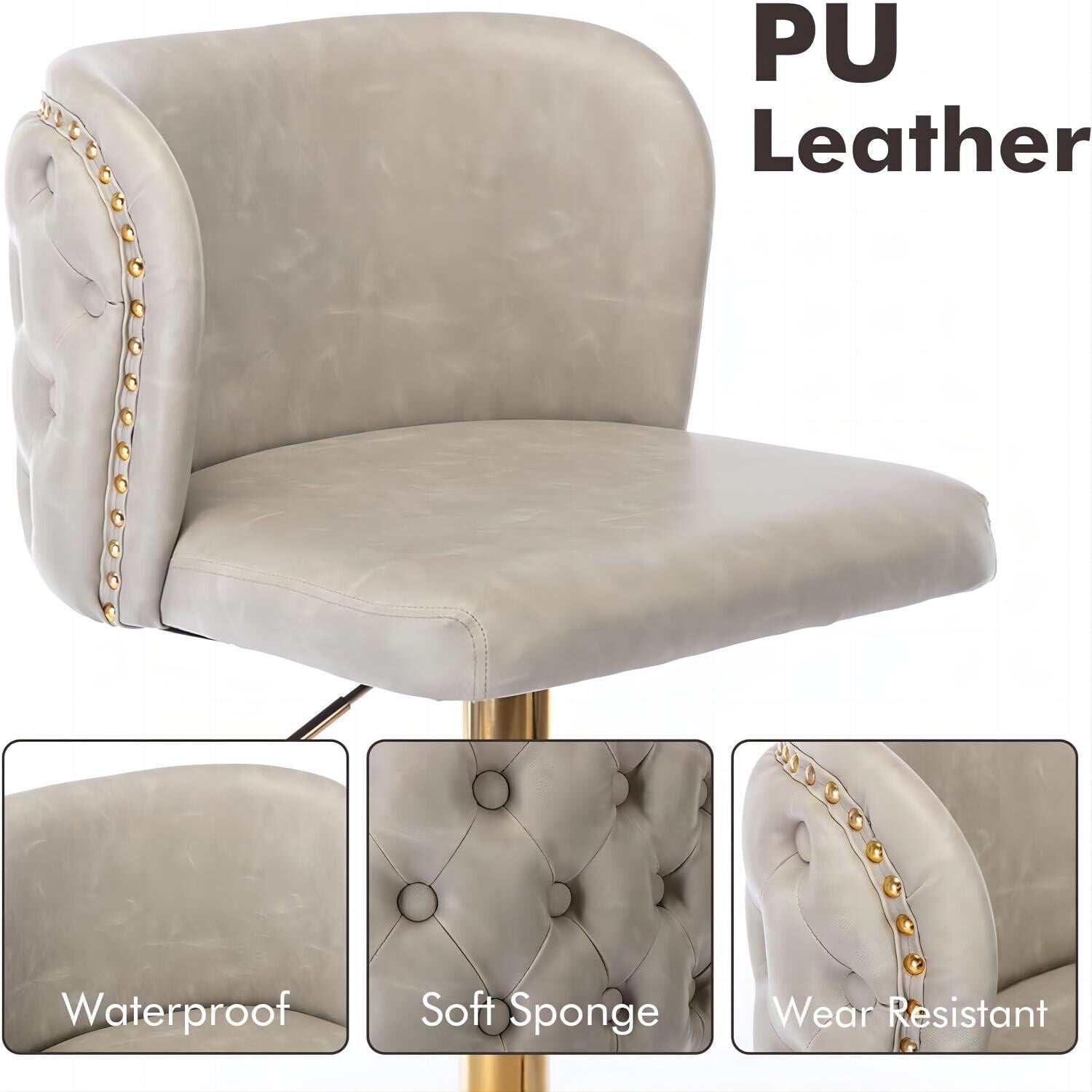 Modern Set of 2 Bar Stools 360° Swivel Swivel PU Leather Pub Bar Chairs Beige HT