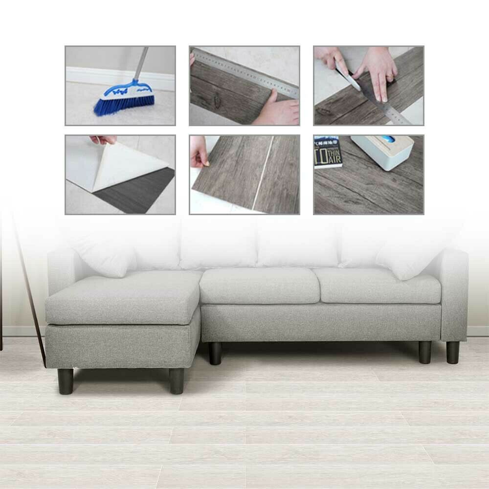 5m² Floor Planks Tiles Self Adhesive Grey Wood Vinyl Flooring Kitchen Bathroom