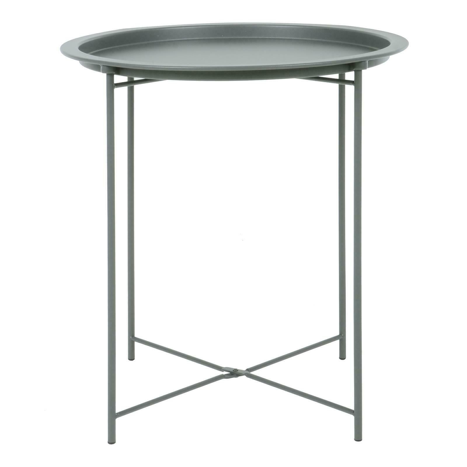 Folding Side Table Round Metal Tray Top Portable Coffee Night Stand